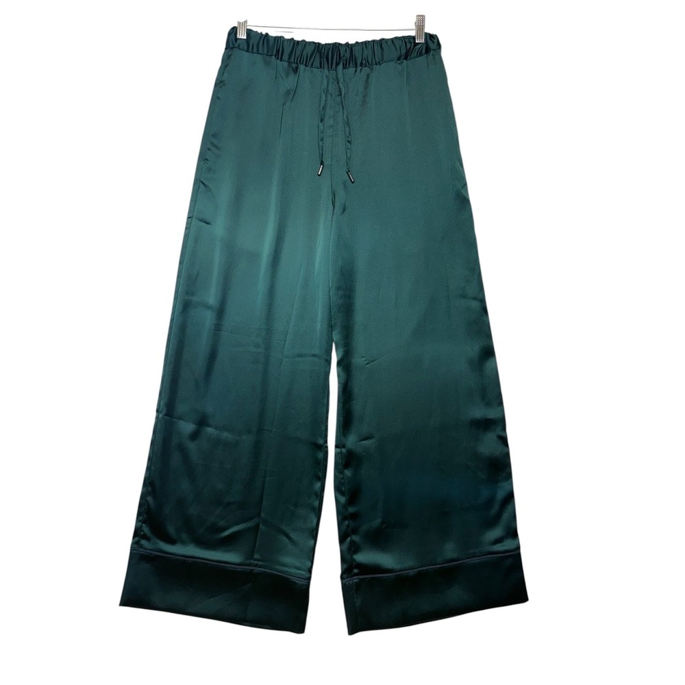 Wildfang Empower Satin Loose Leg Drawstring Pant Emerald Green Medium BTPT0056